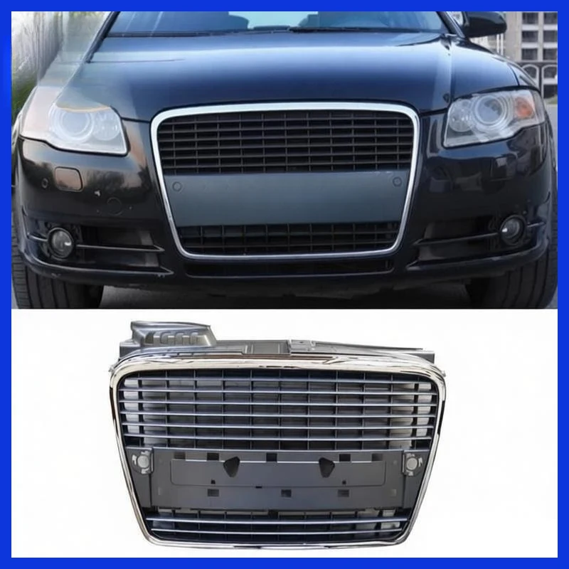 Chrome Silver Center Front Bumper Mesh Grille Exterior Body Parts Fit A4 B7 2005-2008