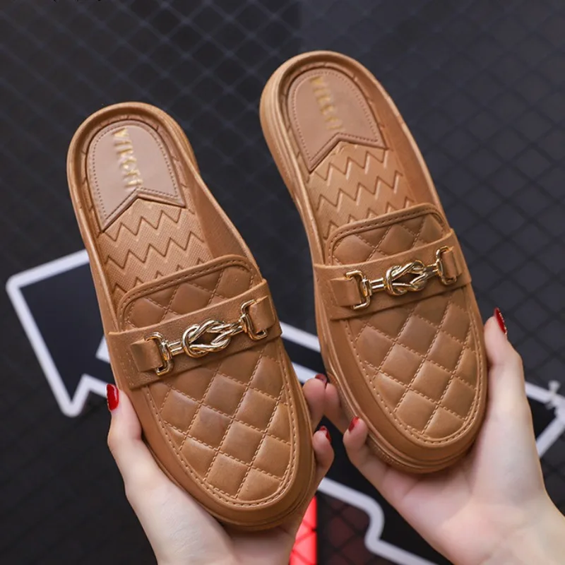 Women Half Slippers 2024 Summer New Style Casual Round Toe Fashion Waterproof and Wear Resistant Lazy Baotou Half Slippers