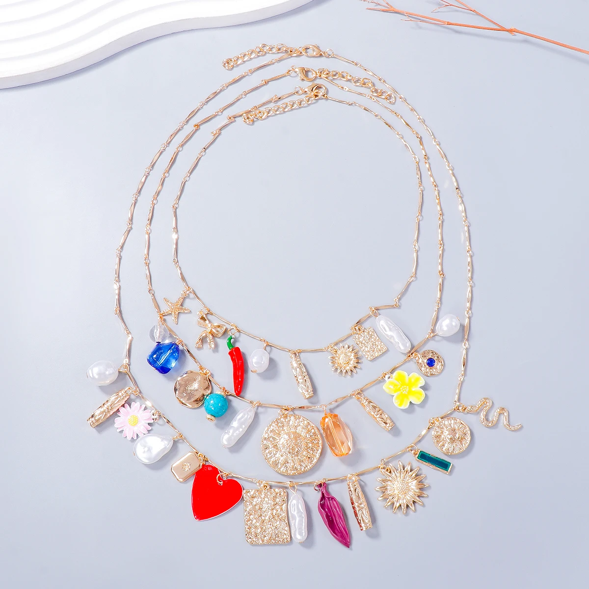 2024 New ZAA Fashion Multilayer Small Charms Necklaces for Women Heart Daisy Flower Pepper Pendant Necklace Gifts Wholesale