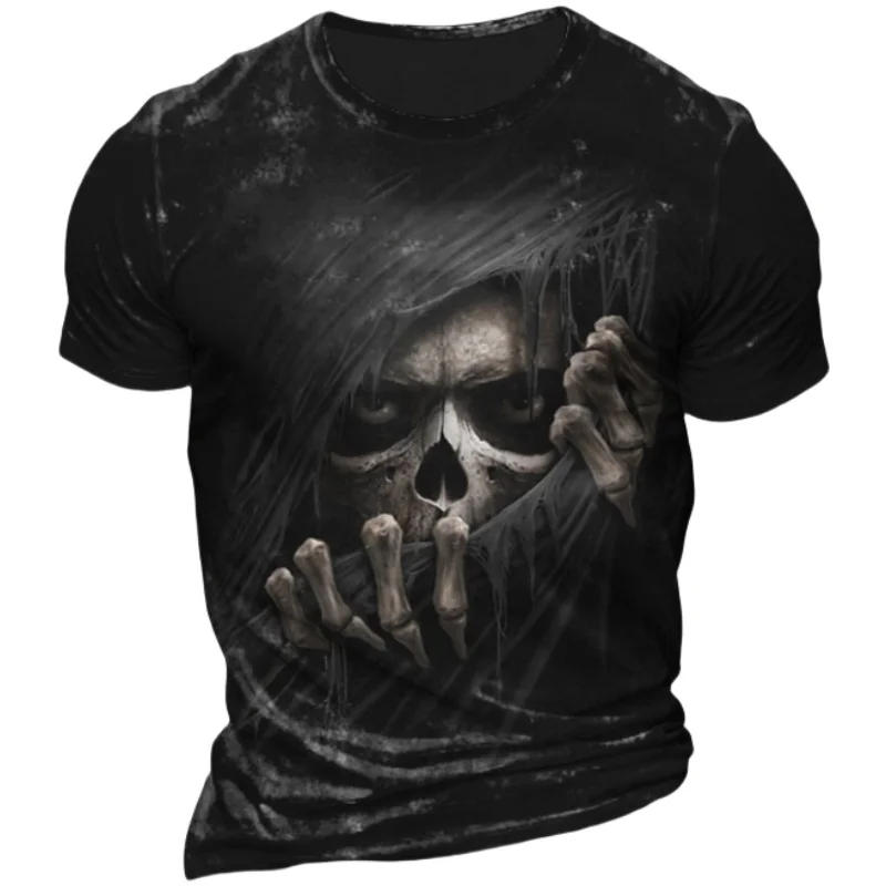 Summer Men\'s Gothic Style Printed T-shirt Streetwear Hip Hop Loose Tops Fashion O-Neck Short Sleeve Tee Shirt Men Clothing 3XL