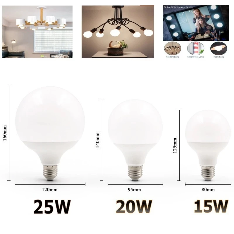 Lampadina a LED E27 20W 15W 220V 230V G80 G95 G120 Lampada a luce globale a risparmio energetico Fiala Lampadina a LED Lampada a LED bianca calda