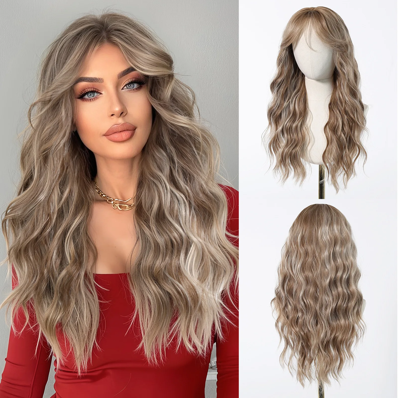 

Wig female long curly hair white brown long curly hair big wave wig natural temperament simulation full head cover type