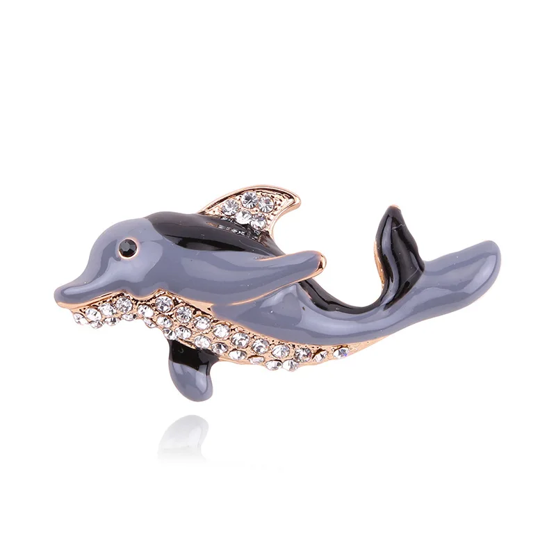 

Rhinestone Grey Dolphin Drop Oil Brooch Ladies Unisex Sea Creature Badge Pin Office Party Friend Gift Accessory