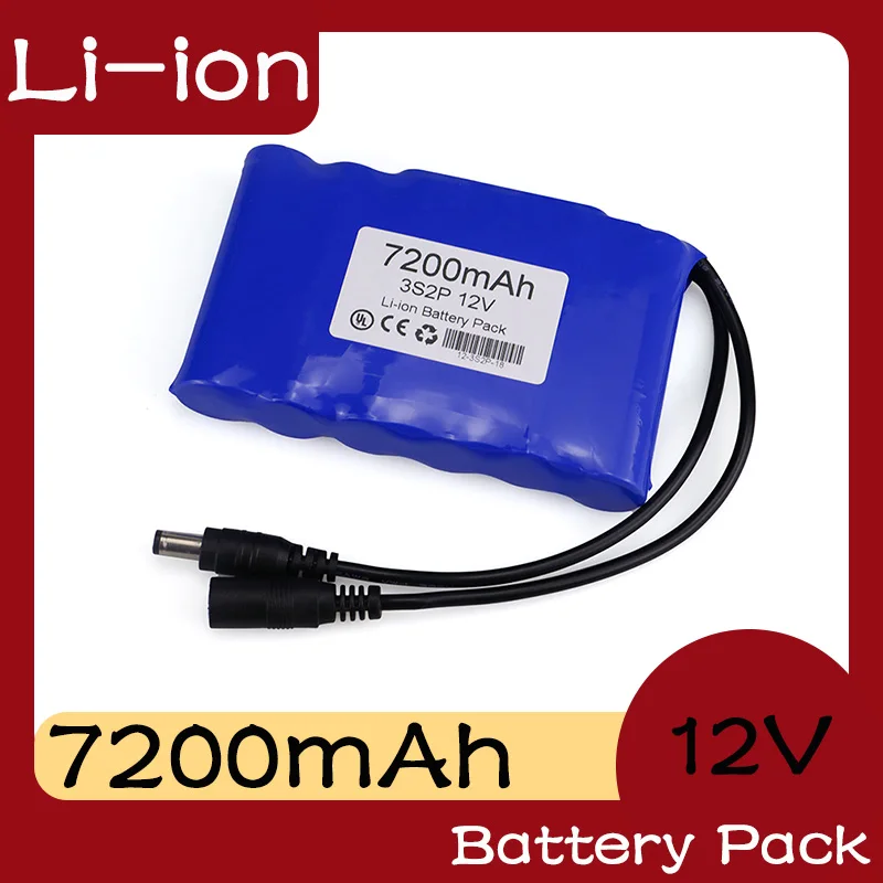 100% New 12V Battery Pack 7200mAh 18650 Li-lon 12V Rechargeable Battery Pack