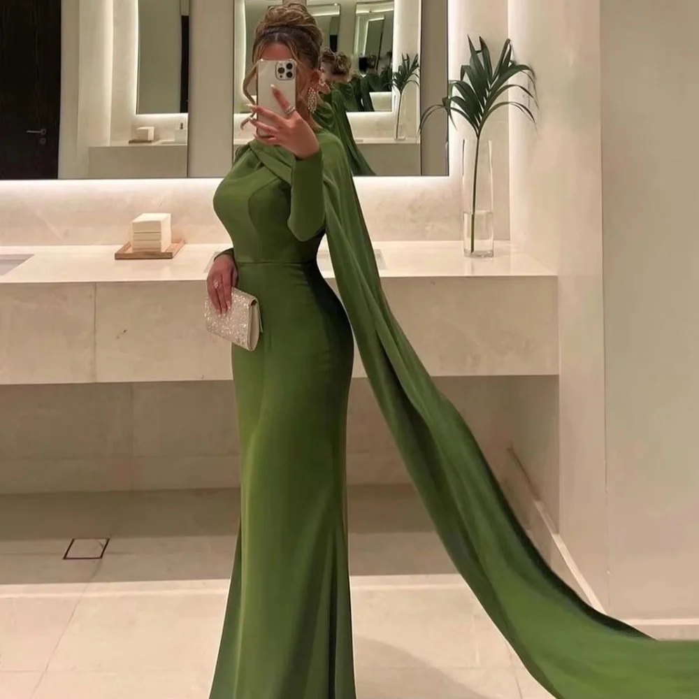 Ruched Women Prom Dress Customized Long Sleeve Party Gown Charming Mermaid Green Party Dress Women Evening Gownفساتين سهرة image 2