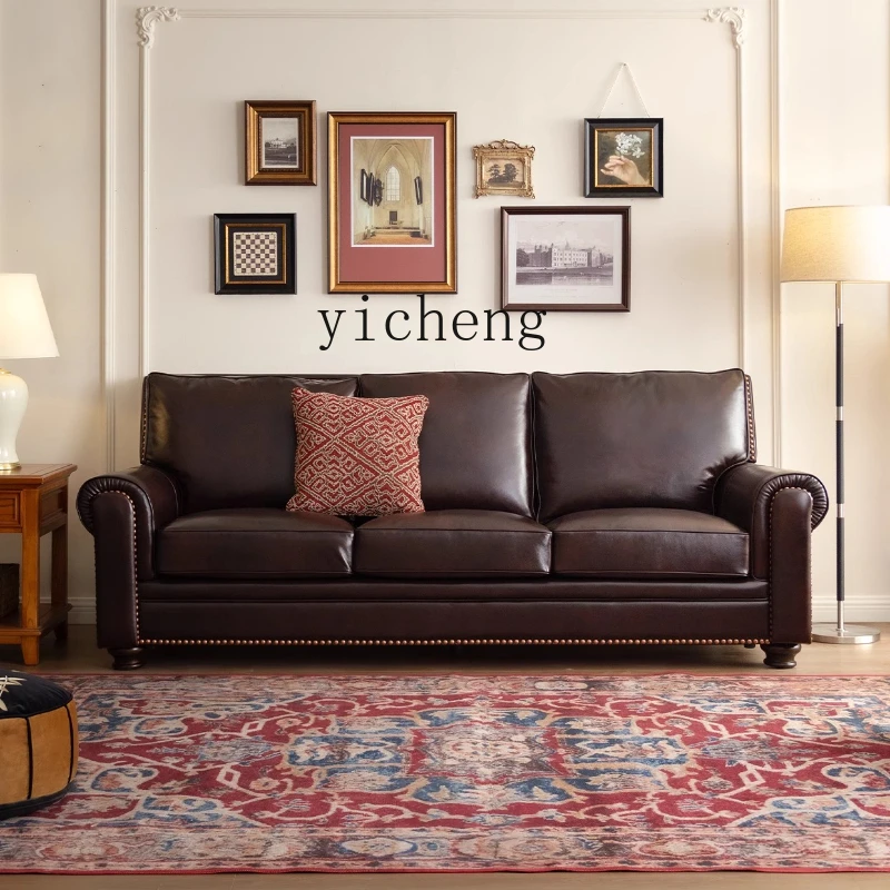 XL American leather sofa light luxury retro large and small apartment rural first-layer cowhide combination