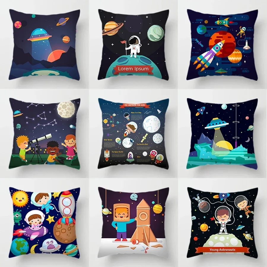 45x45cm Universe Theme Cushion Cover Space Dream Astronaut Planet Decorative Pillows Case for Sofa Home Kids Room Pillowcase