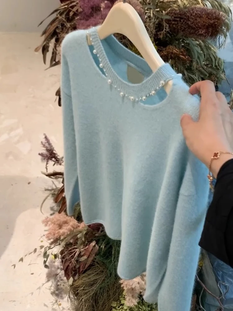 

Long Sve Knitted Sweater Soft Comfortable Skin-friendly Hollow out Design Camere Top Korean Sle Loose Fit