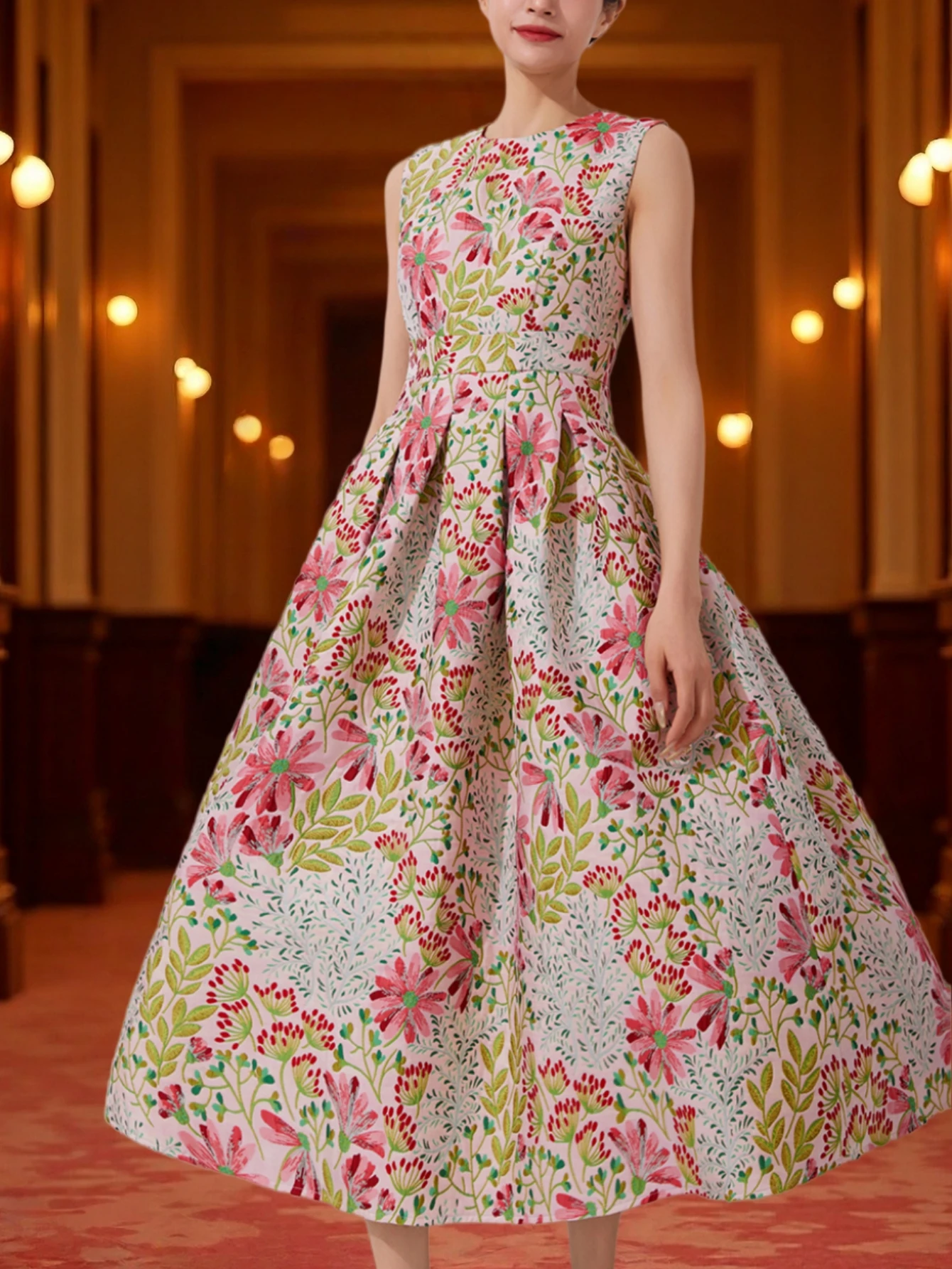 Women Summer Vintage Sleeveless Long Maxi Dress Causul Elegant Ladies Boho Jacquard Flowers Tank Party Dresses Slim Vestidos