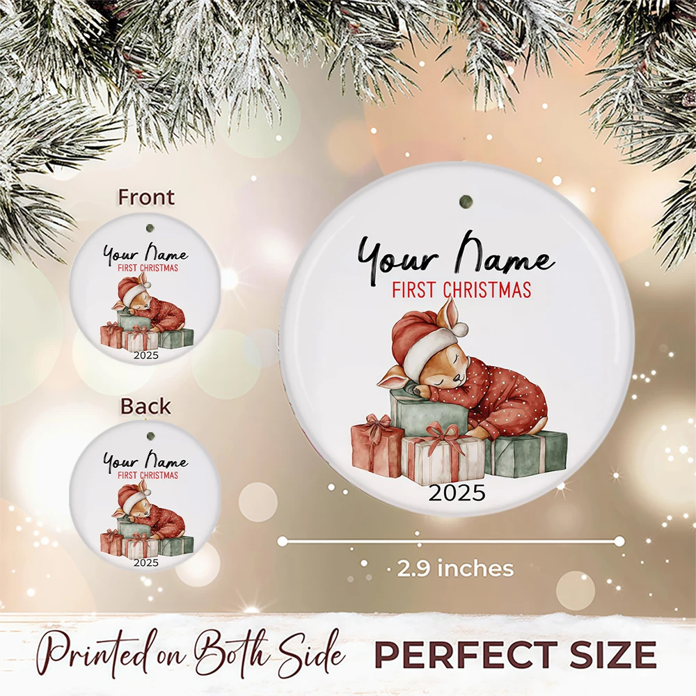 Personalized Deer Christmas Ceramic Ornament Custom Name&Year Xmas Pendant Tree Hanging Decor Souvenir Keepsake Gift