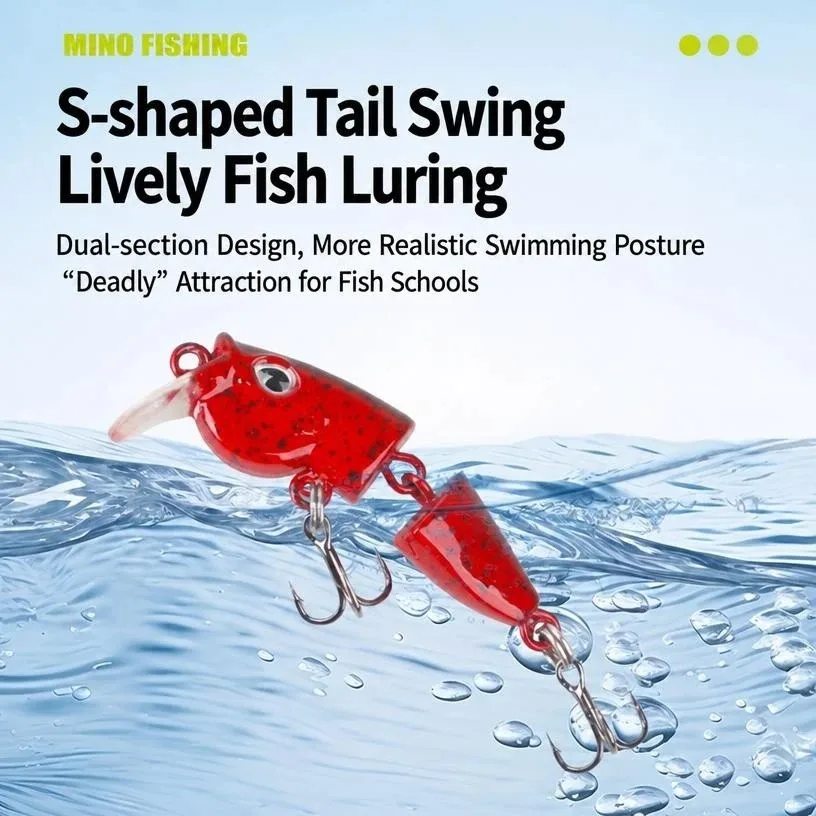2 Segmented Jointed Fishing Lure Hard Bait Sinking Wobbler Minnow Crankbait with Treble Hooks for Bass Pike Fishing Tackle