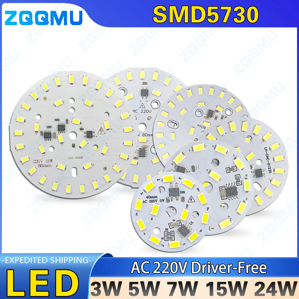 LED Downlight Chip 5W 7W 12W 15W 18W 24W SMD 2835 Round Lamp Beads AC 220V- Driver-Free Downlight Chip Lighting Spotlight