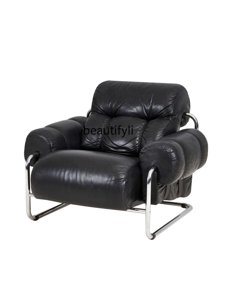 Bauhaus Antique Single-Seat Sofa Chair Balcony Leisure Chair Black Leather Designer Sofa Chair living room furniture