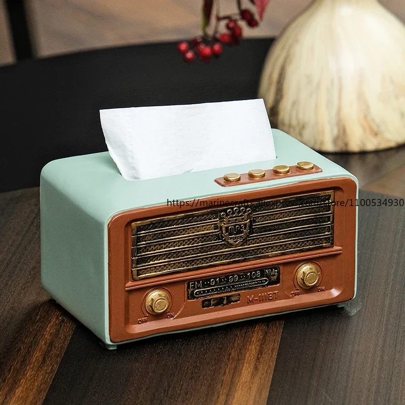 

Retro Resin Radio Design Tissue Box Paper Napkin Holder for Living Room Coffee Table Home Decor Vintage Chic Desktop Organizer