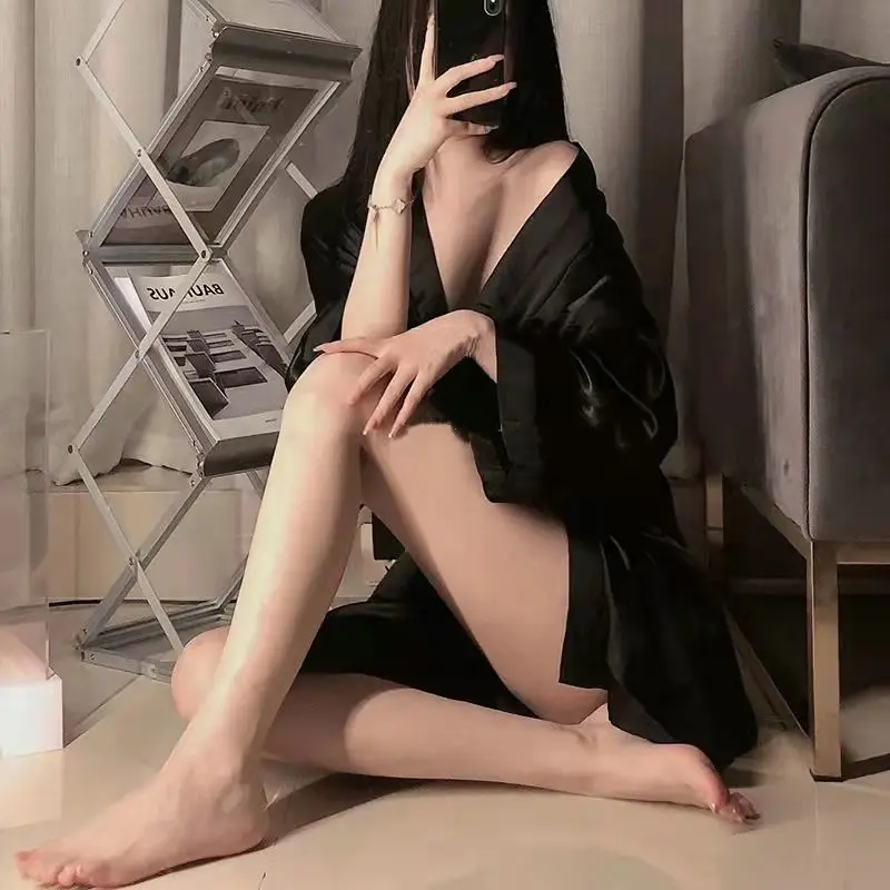 Robe Women's Spring Summer Sexy Lingerie Solid Lace Up Home Sleepwear Ice Silk Pajamas for Women Clothing Desire Lady Nightwear