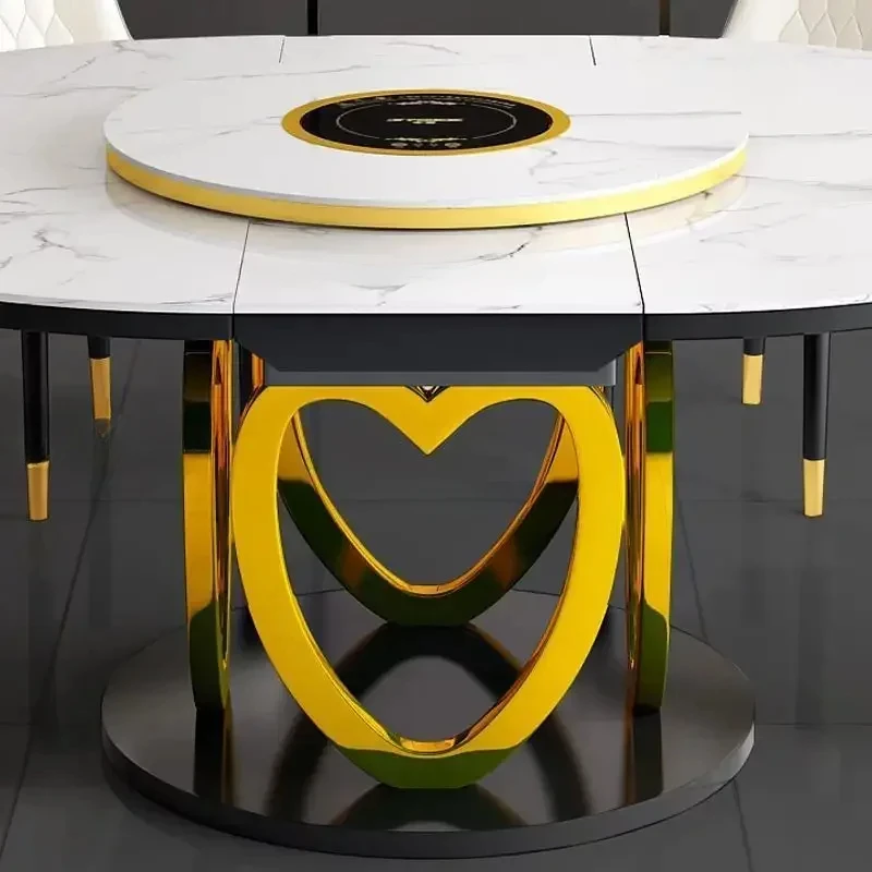 Smart Kitchen Table Induction Cooker Expandable Round Tables With Center Table Rotating Turntable Luxury Muebles Hotel Furniture