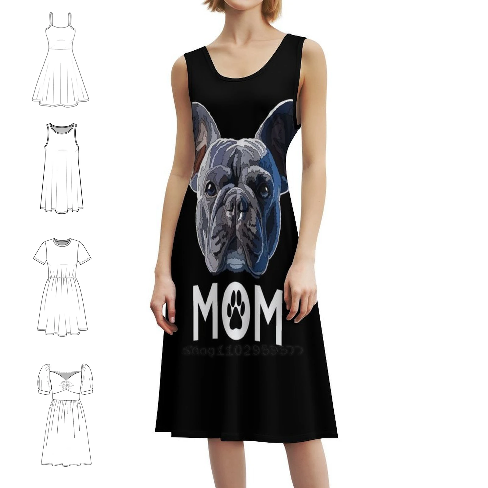 Blue Frenchie Mom Floral Smock Dress For Women Spring Summer Casual Dress For Party Frenchie French Bulldog Bulldog Women's