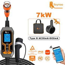 feyree Portable EV Charger Type2 32A 7KW with AU Plug Power Supply Side Smart WiFi APP Adjust Current Timing Charging for EV Car
