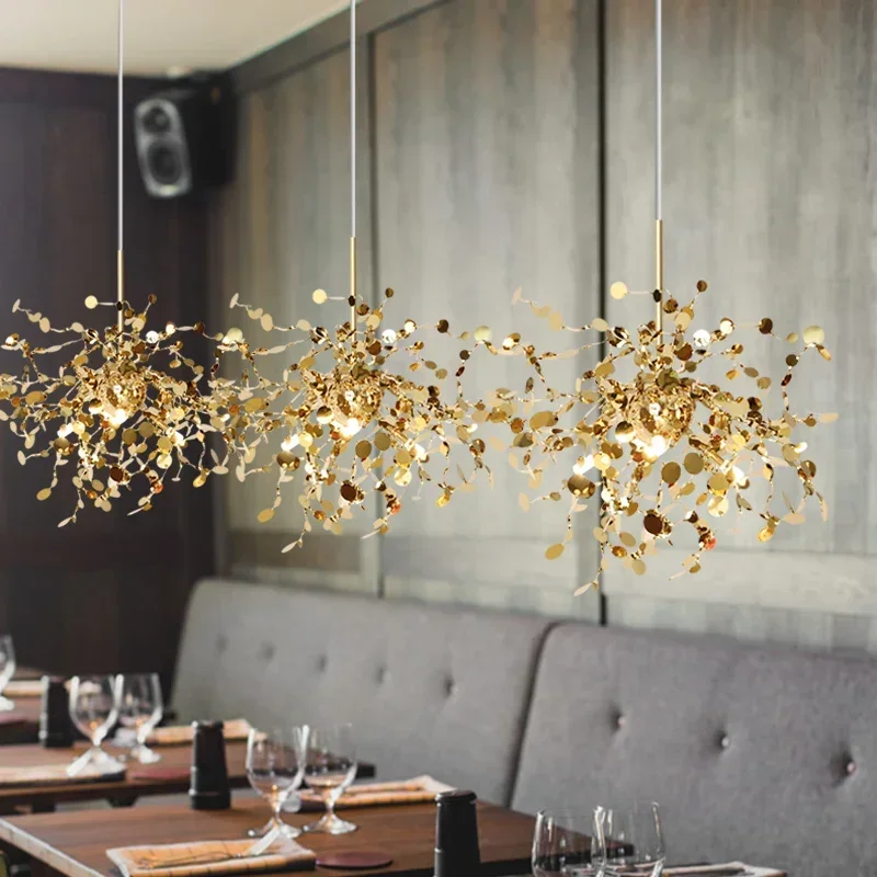 

2025 Nordic Modern Stainless Steel Creative Chandelier Leaf Light Ltalian Design Money Tree Dandelion Restaurant Bedroom