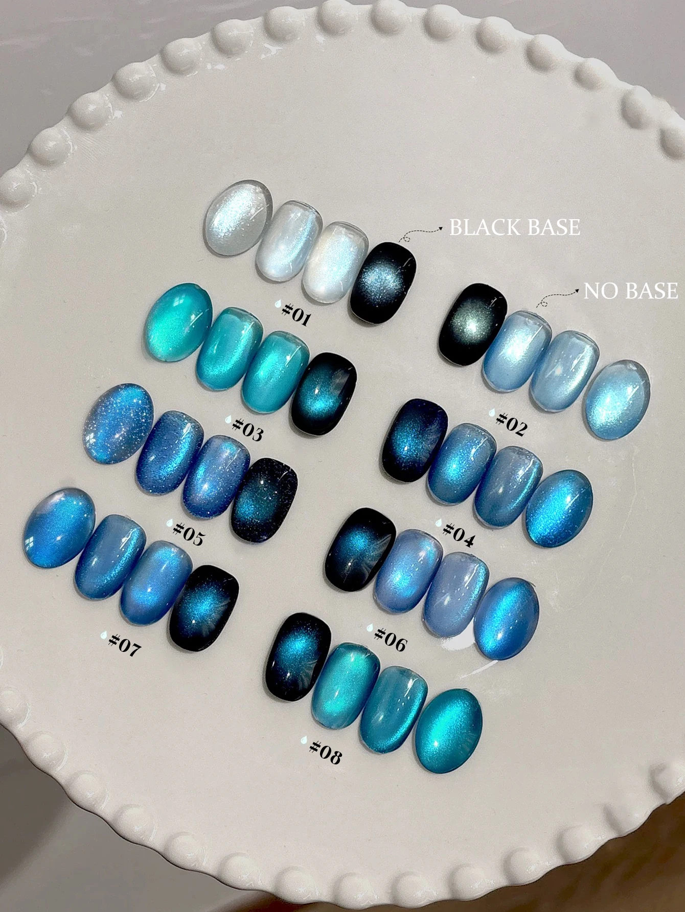 1-8 Uds. Esmalte de uñas en Gel con forma de ojo de gato con cuentas de vidrio azul, juego de esmaltes de uñas en Gel azul transparente con Flash para otoño e invierno, suministros para decoración de uñas