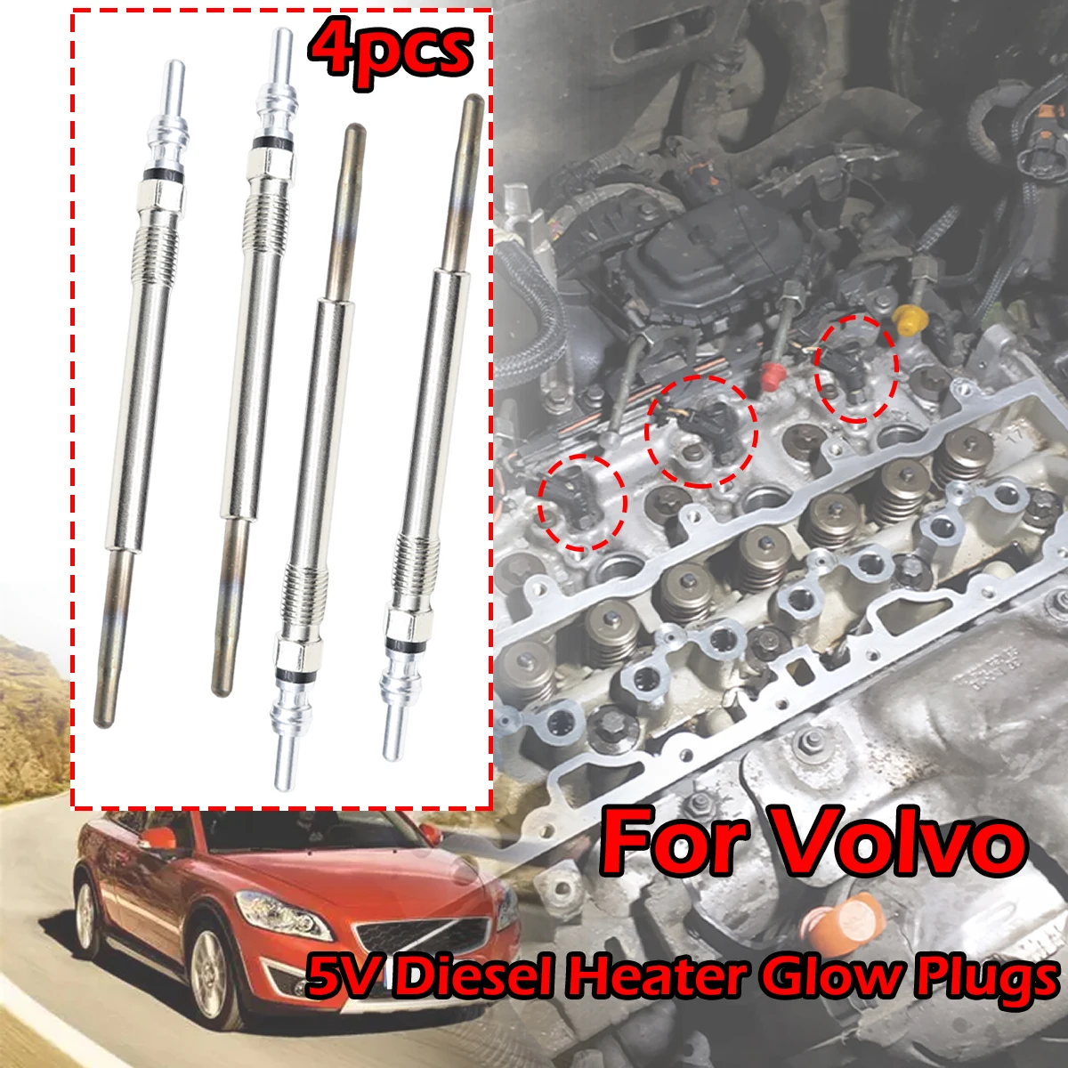 

4pcs/kit For Volvo C30 S40 S60 S80 V40 V50 V60 V70 5V Diesel Heater Nickel Plating Glow Plugs Auto accessories 30725678 31330212
