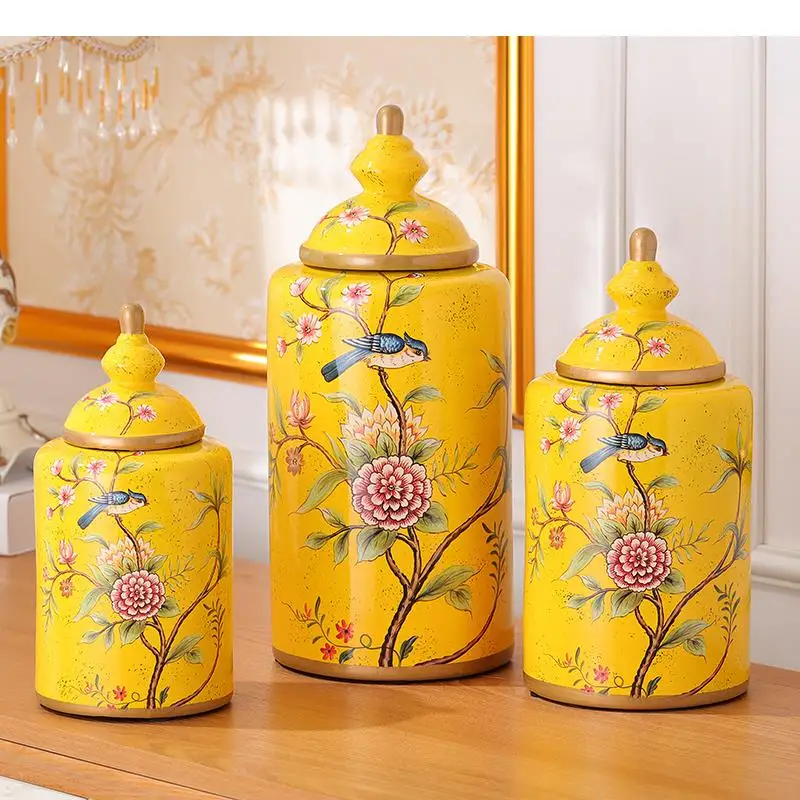 

Painted Flowers Pattern Porcelain Storage Jars Antique Candy Jar Tea Canister Multipurpose Ceramic Vase Vintage Home Decor