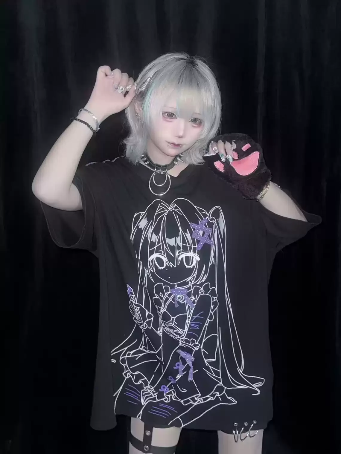 Subculture Y2k Two Dimensional Print Polka Dot Bow Color Matching T-shirt Dark Goth Loose Short Sleeved Tee Black Top Women