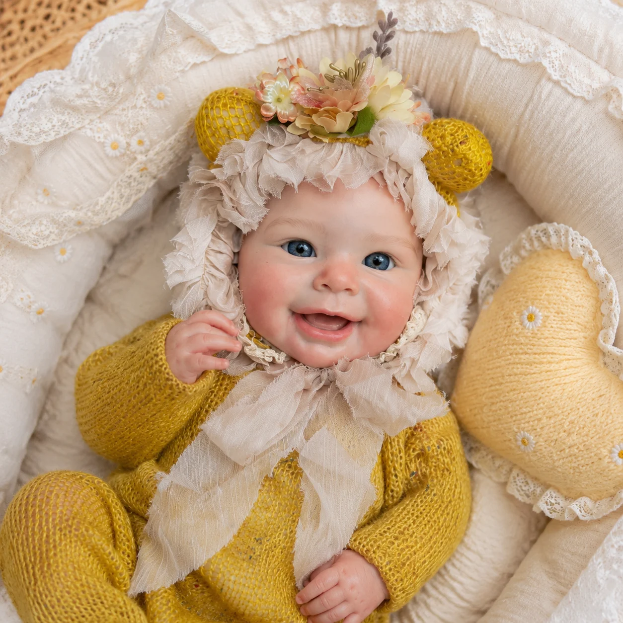 18 Inches Smiling Reborn Baby Doll Full Body Soft Silicone Realistic Hand Painted Collectible Doll For Hobby Lovers