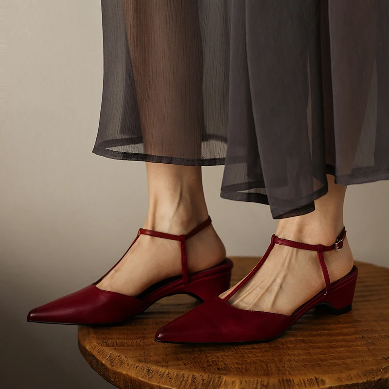 Low Block Heel Pump - Damskie sandały slingback z prawdziwej skóry,
