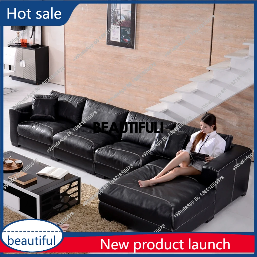 

A38 Роскошный секционный диван из натуральной кожи с пуховыми подушками и спинкой из перьев — удобный современный L-образный диван