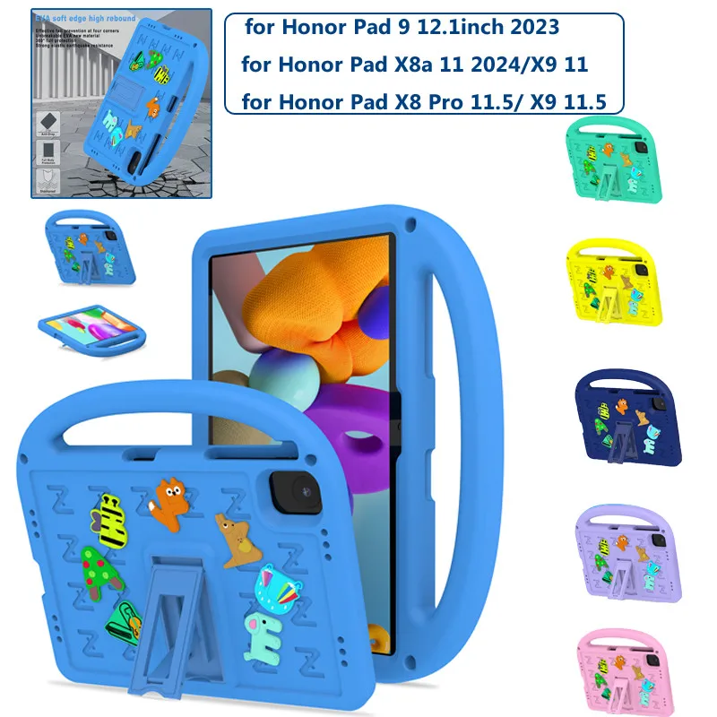 Cases for Honor Pad X8a 11inch 2024 X9 11 X9 11.5 X8 Pro 11.5 9 12.1inch Kids Eva Shockproof Child Safety Friendly Handle Stand