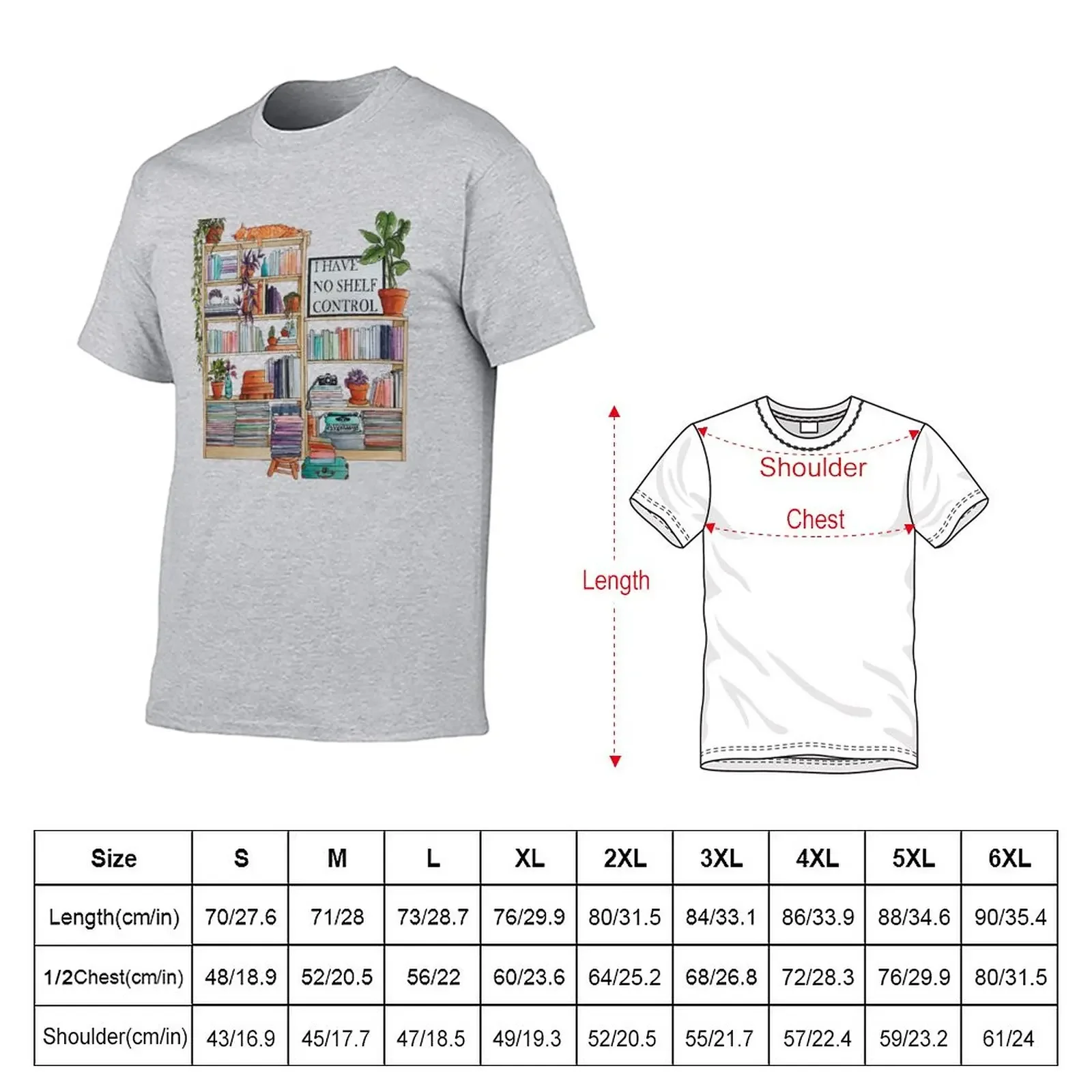 Watercolor bookshelf I have no shelf control T-Shirt cute clothes plain mens t shirt