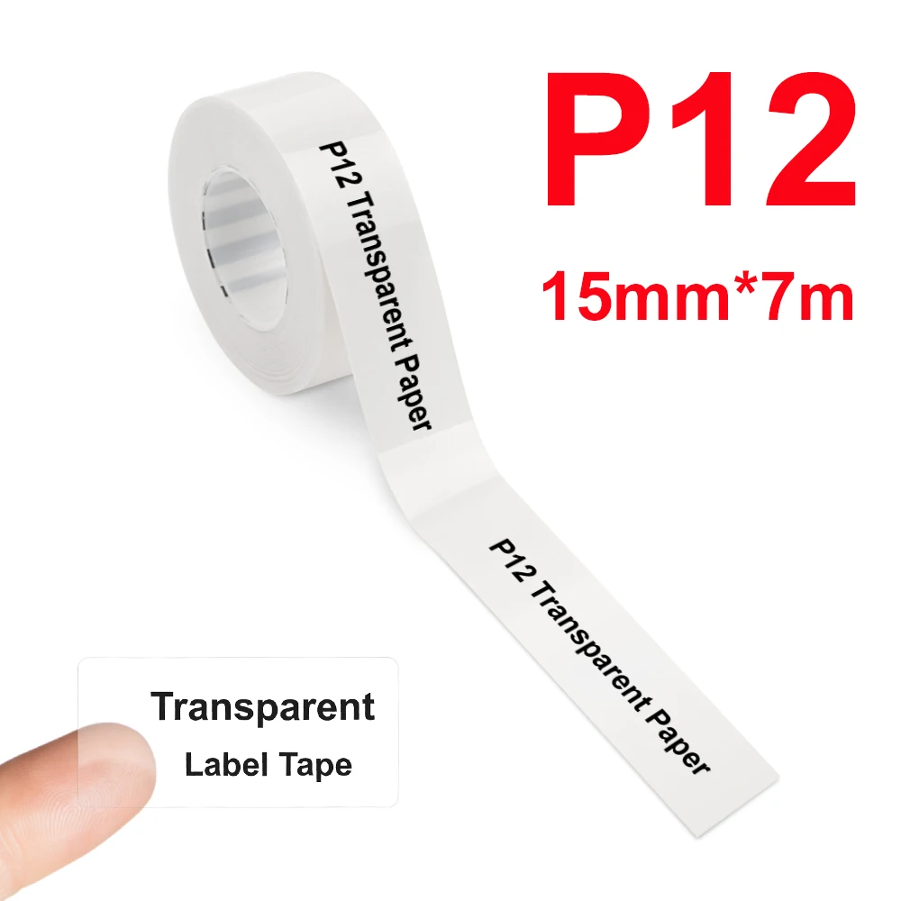 P12 Transparent Label Paper Self-adheisve White Label Sticker Tape Suit for P12 Thermal Label Printer Marklife P12 Label Maker