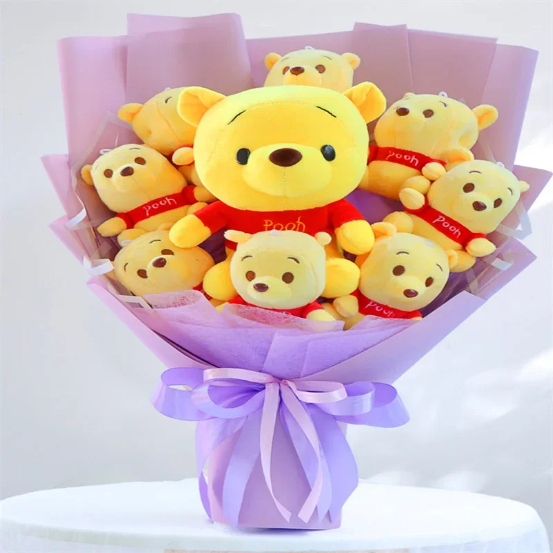 Cartoon Bouquet Pooh Bear Plush Doll Flower With Graduation Hats Creative Cute Handmade Girls Valentine'S Day Graduation Gift