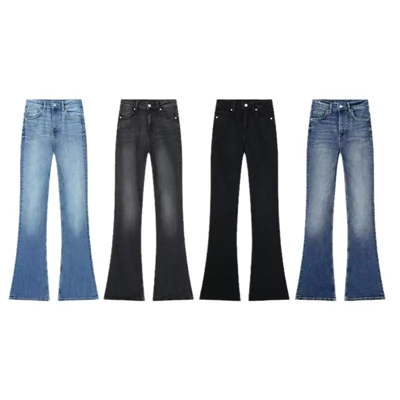 

Casual Mid-Rise Long Flared Denim Jeans Ladies Casual Flared Leggings Blue Jeans l Waist Spring 2024 Faion