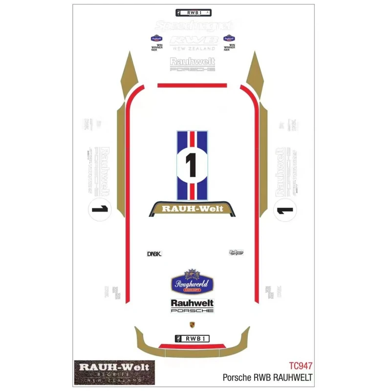 TC947 1/10 Porschee 993 Rauhwell sticker decal sheet for On road car 257mm Rc drift body Tamiya tt02 Chassis