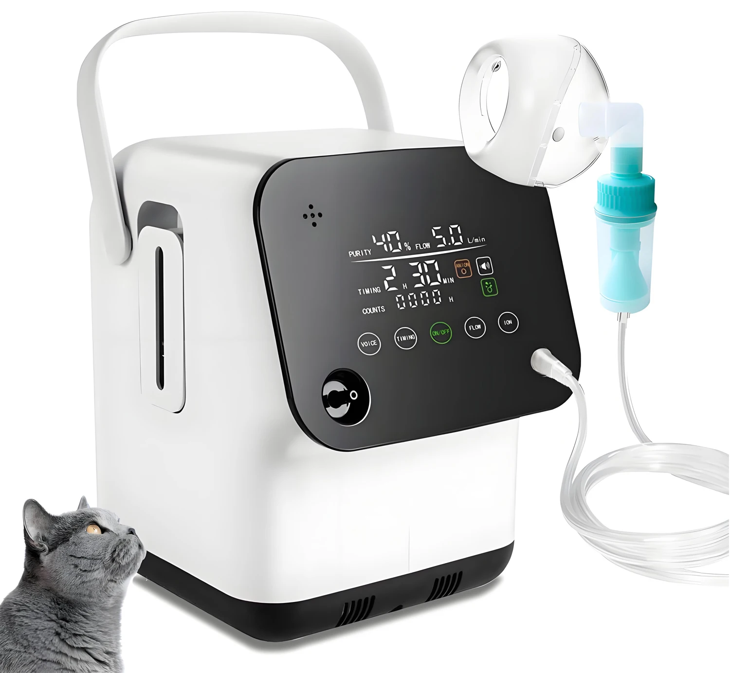 

1L Pet Oxygen Generator 40dB | 72H Continuous Operation | 90% O2 Concentration | Adjustable 1-7L Flow for Home Veterinary Care