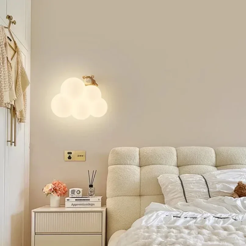 Imagem -03 - Lâmpadas de Parede Minimalistas para Quarto de Criança Macaco Bonito Coelho Nuvem Led Quente Princesa Quarto Cabeceira Luzes para Menino e Menina