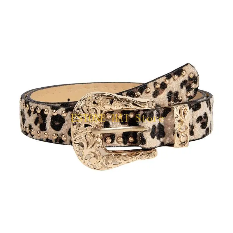 

Ремень 49MF с металлической резной пряжкой для всех возрастов, эстетичный пояс с заклепками, повседневный и формальный ремень,