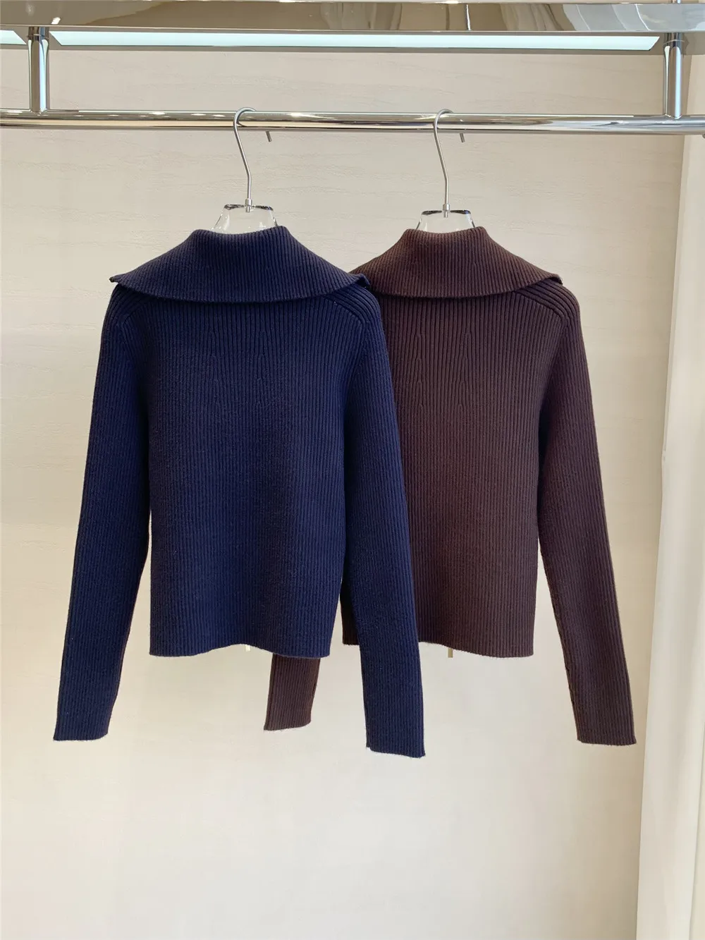 2025 nueva chaqueta cárdigan de punto de manga larga adelgazante de tubo recto con cremallera de solapa de otoño/invierno