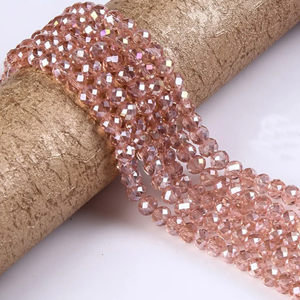 1 2 3 4 6 8 10mm Faceted Crystal Beads Pink Clear Round Glass Beads Loose Spacer Beads for DIY Beadwork Strands D28