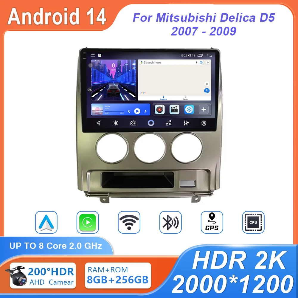 Android 14 High-performance Car Multimedia Radio Video Player For Mitsubishi Delica D5 2007 - 2009 RHD GPS Navigation Screen DVD