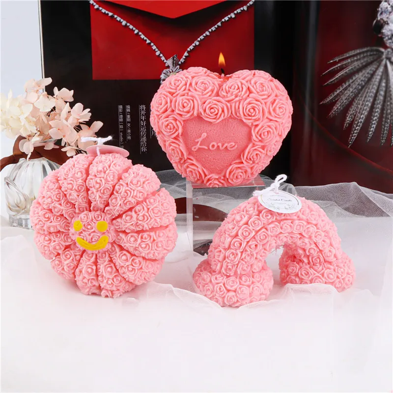 3D Valentine Rose Animals Candle Silicone Mold for Handmade Chocolate Decor Aromatherapy Bear Soap Resin Candle Silicone Mould