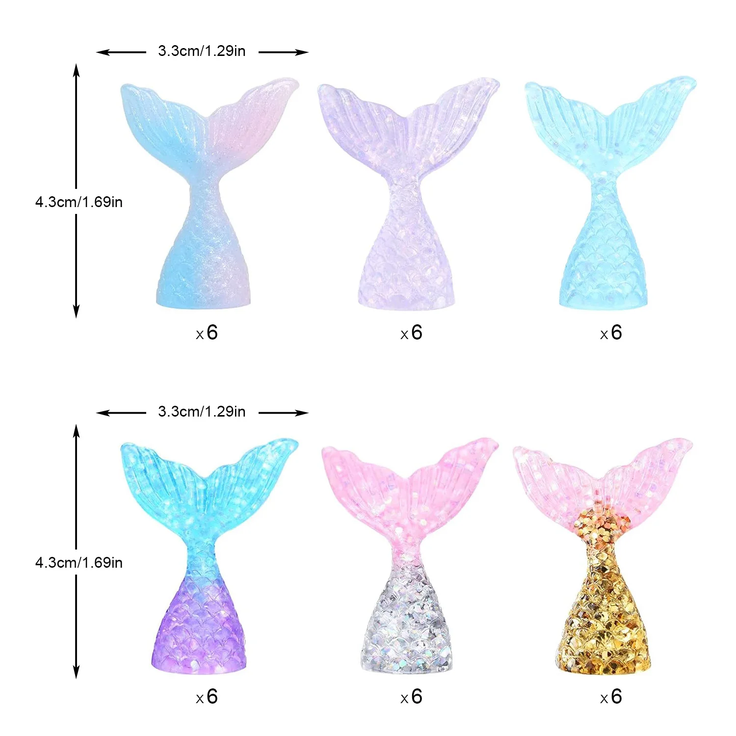 36 Pieces Acrylic Mermaid Tails Cupcake Toppers Mini Wrappers Mermaid Tail Figurines Cake Decorations for Mermaid Party Birthday