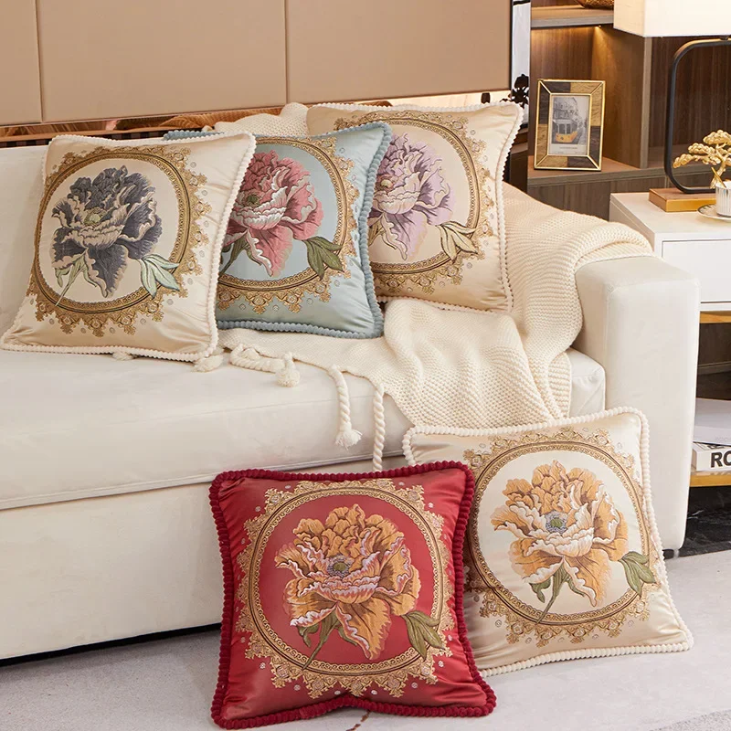 

48x48cm European Style Embroidered Flowers Decorative Cushion Cover Pillowcase Home Sofa Car Throw Pillow Case Cojines