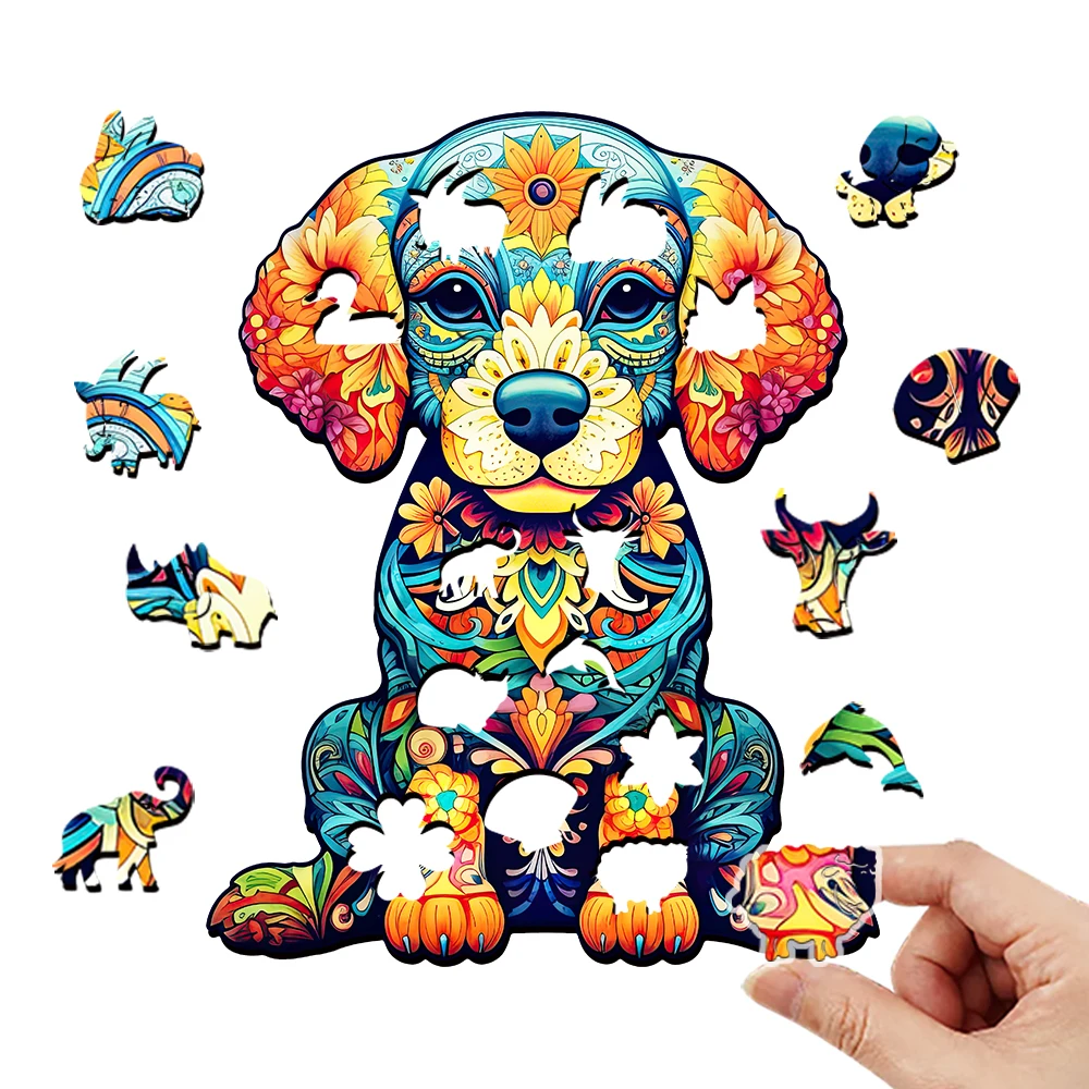 Wooden puzzle Puppy Delicate Gift box Thanksgiving Irregular shape animal puzzle gift Family interactive toy adult stress relief