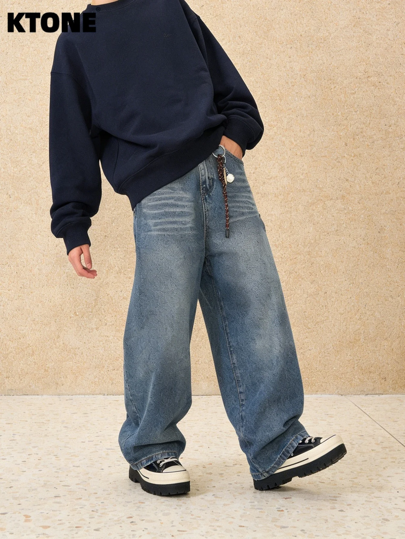 

Hip-hop Blue Men's Baggy Jeans Pant For Man Original Y2K Drip Denim Trousers No accessories or belts included