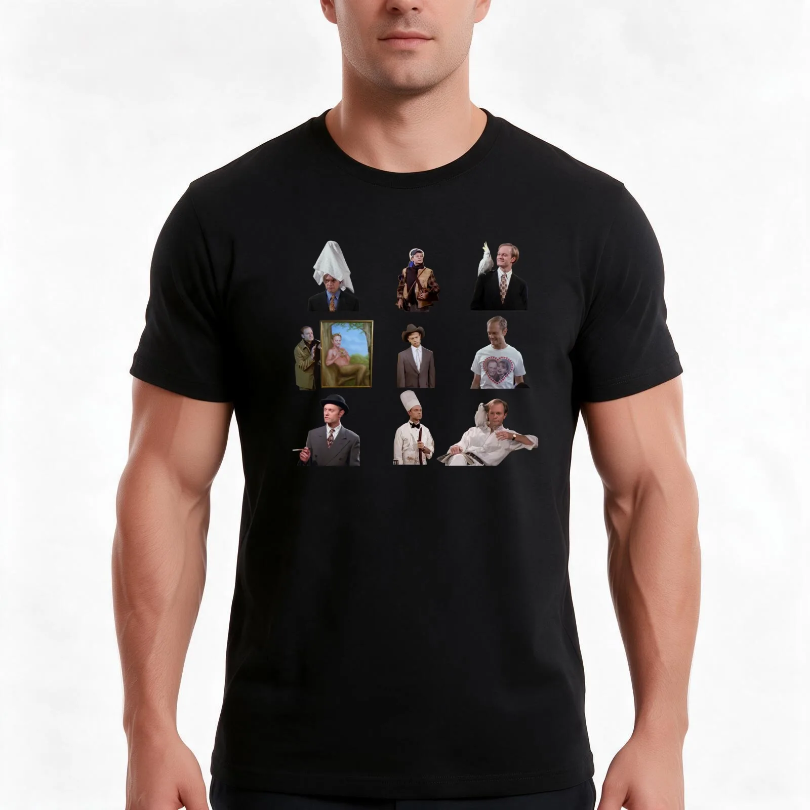 Niles crane T-Shirt, Summer Casual Cotton Tee, Oversized Streetwear Tops, Vintage Graphic Print, Loose Fit Short Sleeve