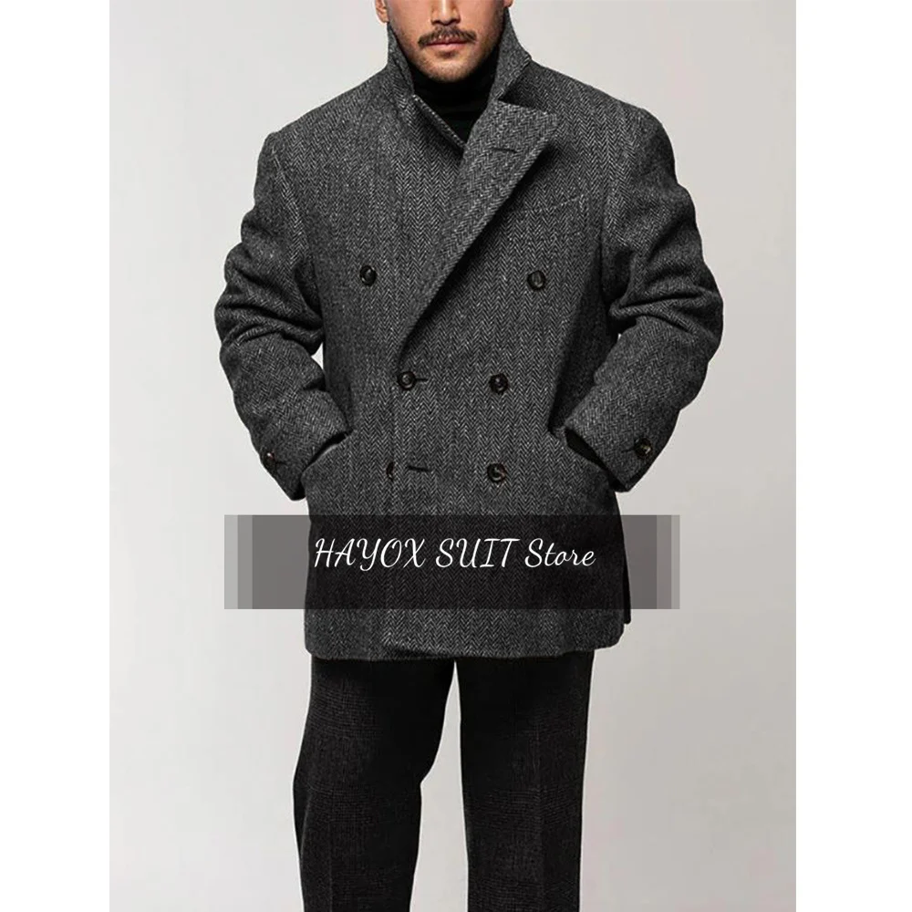 Coat for Men Jackets Fashion Double Breasted Suits Suit Male Men\'s Clothing Herringbone Pattern Casual Man Blazers