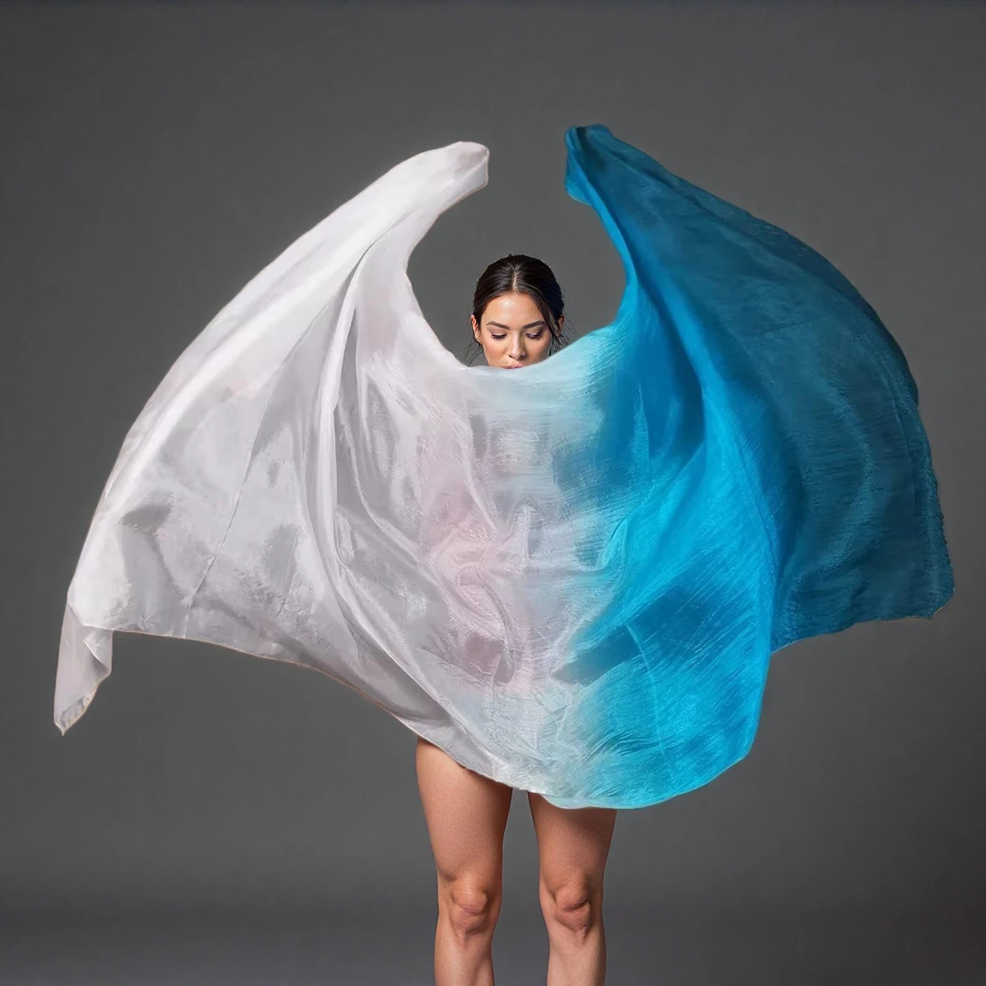 Velos 100% de seda hechos a mano para danza del vientre, velo de seda multicolor con gradiente, accesorios para danza del vientre, niños y adultos, 200x90cm